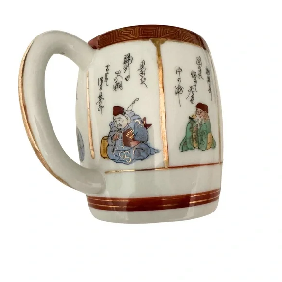 Vintage Chinese Porcelain Mug 4” Seven Sages Qing Style Hand-Painted - Picture 6 of 9